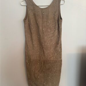 Danier Tan Suede Midi Dress with Pearl Accents